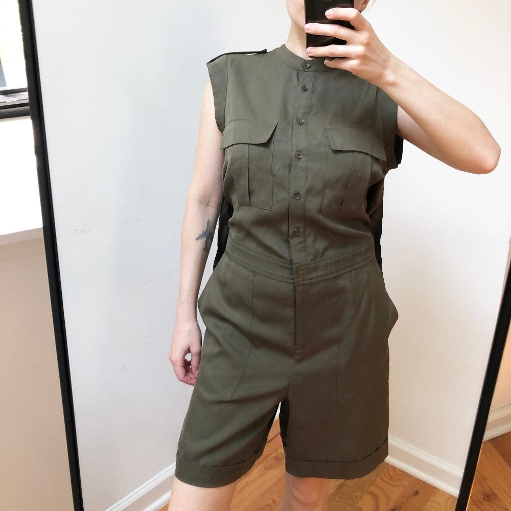 Olive green summer rompers, shorts military jumpsuit cz 6, casual safari overall